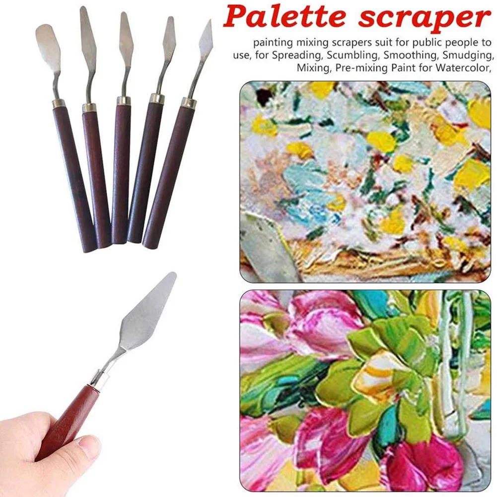 New 5Pcs Stainless Steel Oil Painting Knives Artist Crafts Spatula Palette Knife Oil Painting Mixing Knife Scraper Art Tools quality palette knife painting stainless steel scraper spatula wood handle art supplies for artist canvas oil paint color mixing