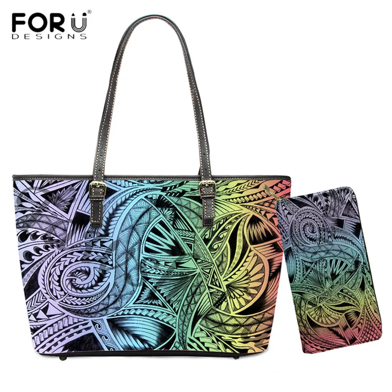 

FORUDESIGNS African Ethnic Tribe Style PU Handbags Luxury Women Large Top-handle Bags 2pcs/set Shoulder Bag for Ladies Purses