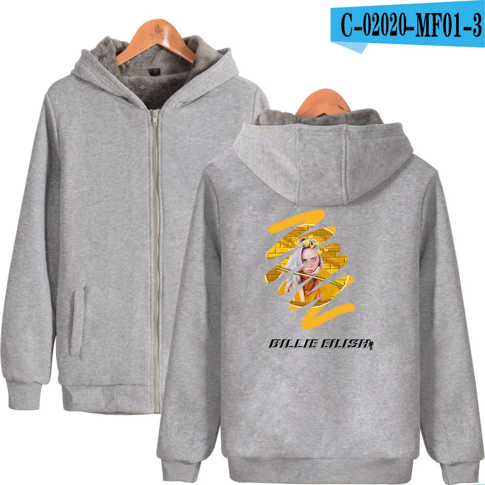 Singer Billie eilish New 2D Printing Hoodie Zipper Fashion Hoodie Sweatshirt Casual Thicken Hoodie Zipper Sweatshirt - Цвет: Gray