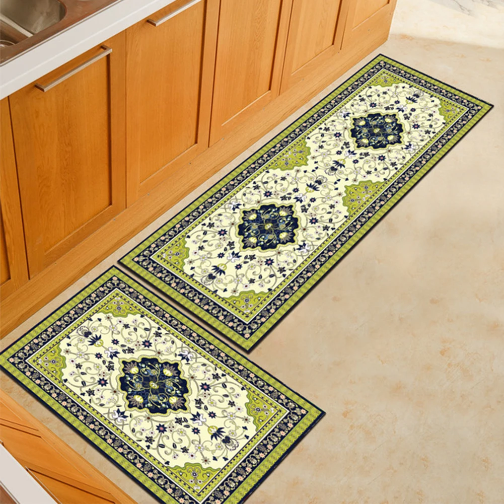 Luxury Floral Washable Soft Non Slip Kitchen Door Hall Way Rug Long Runner Mats