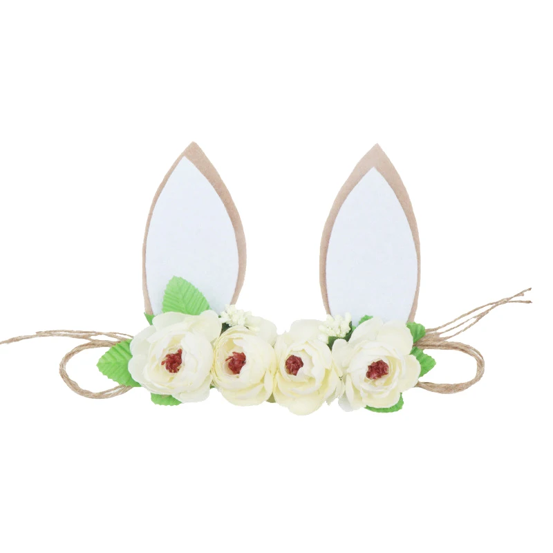 1PCS Children Garland Flower Rabbit Ear Knit Flax Crown Adjustable Hair Accessories Girl Summer Birthday Seaside Dress Up | Аксессуары