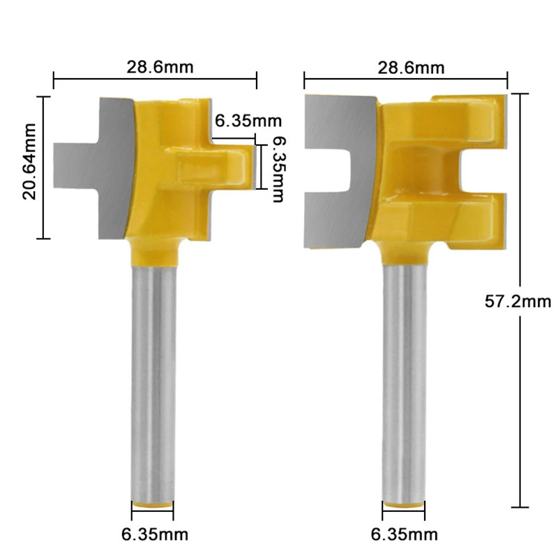 2pcs 1/4 Shank T-Slot Milling Cutter Carving Knife Square Tooth Tenon Router Bits For Wood Power Tool Woodworking Accessories