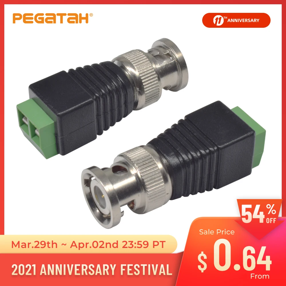 2 uds. De conector BNC para cámara AHD CVI, adaptador de Cable de prueba, adaptador de cámara CCTV Coaxial/Cat5/Cat6 BNC