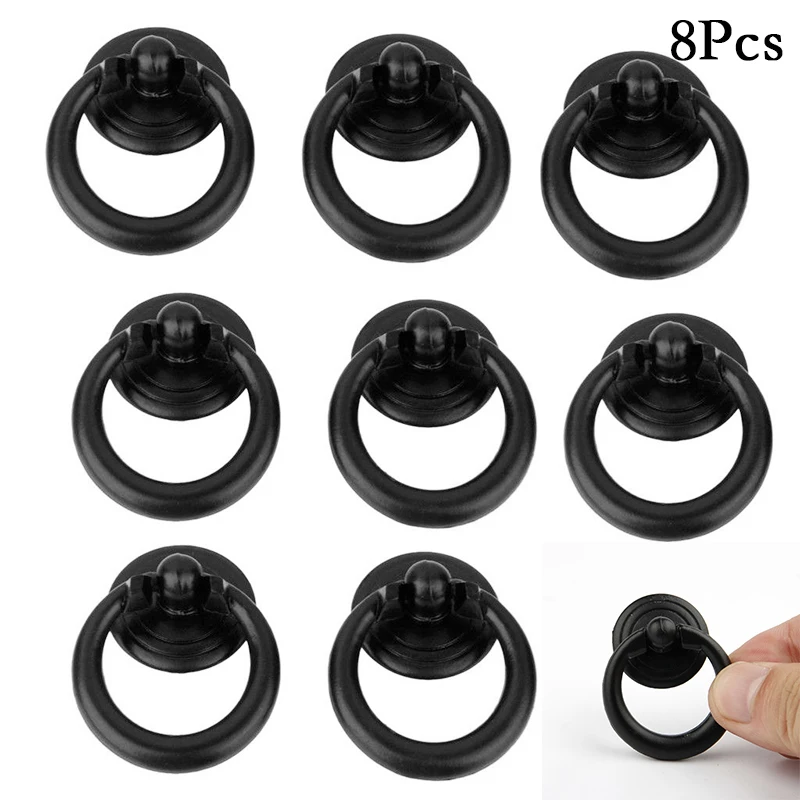 

8pcs Ring Pull Handle 32x44mm Kitchen Cupboard Cabinet Door Handle Rings Home Drawer Knob Black Pull Ring