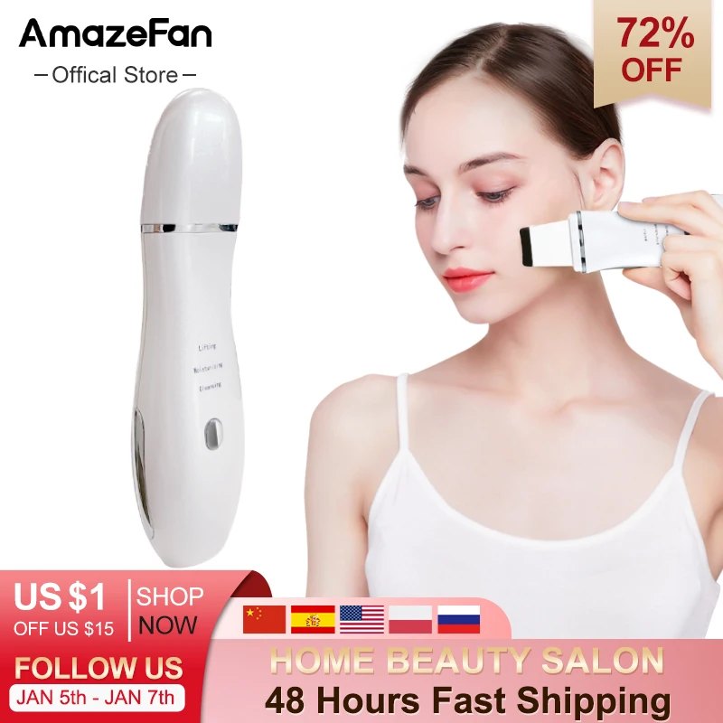 Ultrasonic Skin Scrubber Peeling Shovel Ion Acne Blackhead Remover Deep Face Cleaning Machine face Lifting Facial Massager