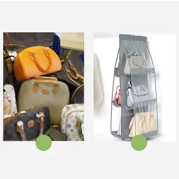 

6 Pockets Hanging Closet Organizer Clear Foldable Handbag Purse Storage Bag For Wardrobe Closet Or Back Door