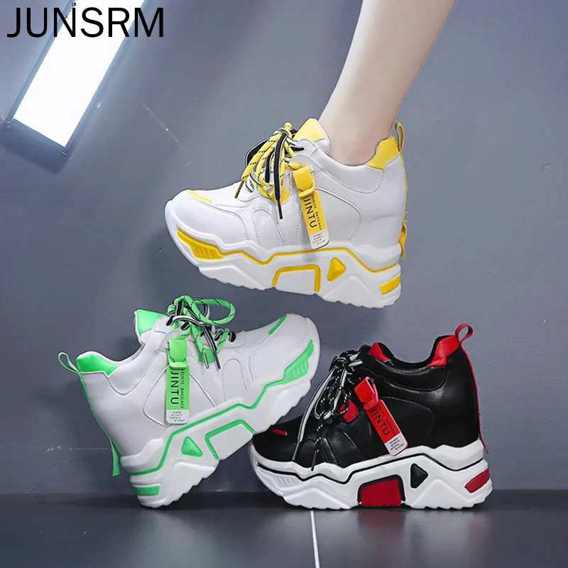 

JUNSRM PU Wedge Shoes Women Sneakers Platform High Heel Women Casual Shoes 2020 Spring Solid Female Shoes Elegant Ladies Shoe 40