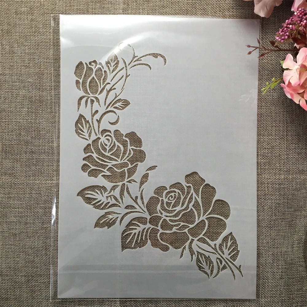 A4 29cm A Branch of Rose Flower DIY Layering Stencils Wall Painting Scrapbook Coloring Embossing Album Decorative Template