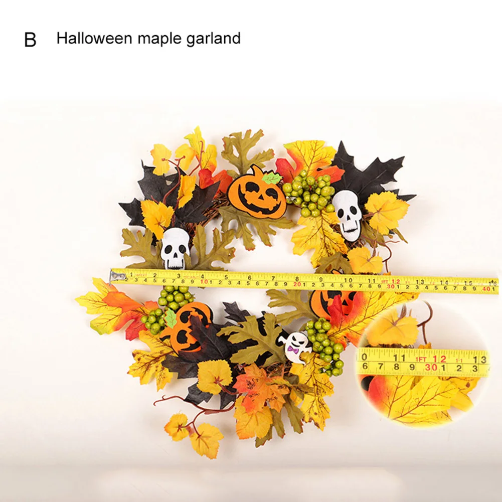 New Halloween Hanging Door Home Decoration Plastic Artificial Plant Garlands Pumpkin Maple Leaf Bat Berries Rattan Wreath