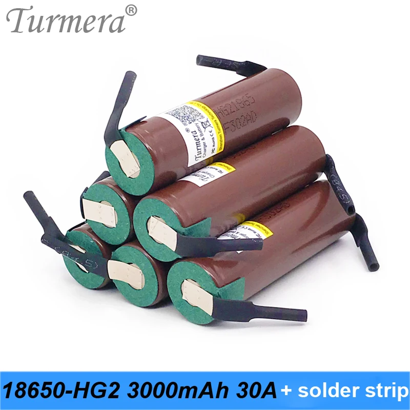 2019 Turmera original 18650 battery 3000mah hg2 18650 30a 3000mah with soldering strip for screwdriver battery and E-bike battery 01