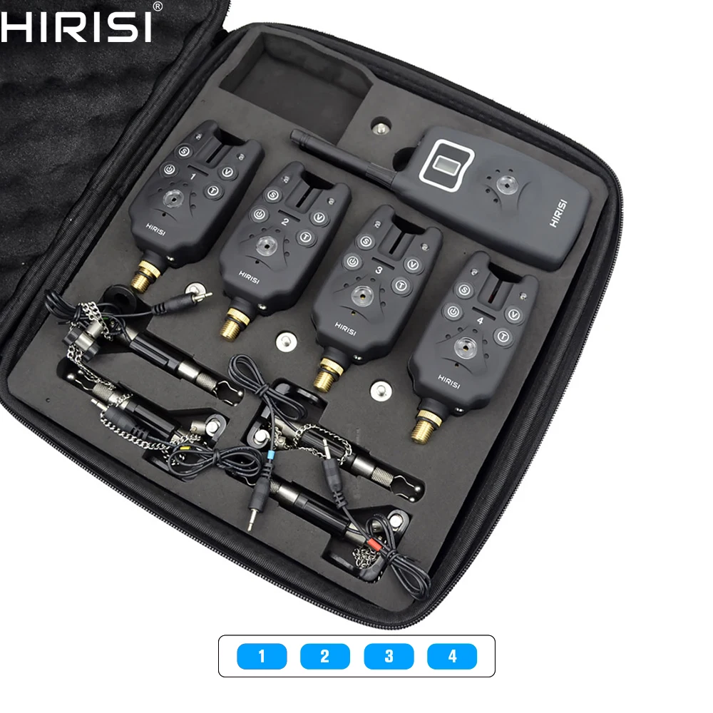 Online Wireless fishing bite alarm 1+4 set with 4pcs illuminated swinger in EVA case for carp fishing B1203S