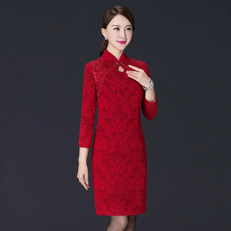 Платье для фотосессии высшего класса Cheongsam свадебное банкетное платье для женщин среднего возраста благородное торжественное платье весеннее платье с длинными рукавами