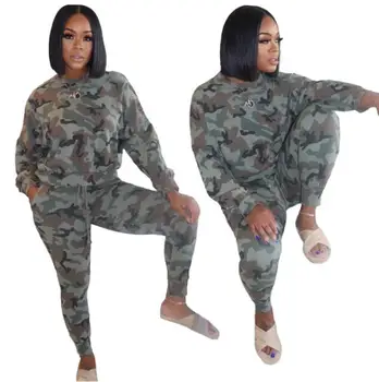 

Sportwear Camouflage Print Women's Set Two Piece Set Sweatshirts Tops Jogger Pants Suit Tracksuit Matching Set Outfits