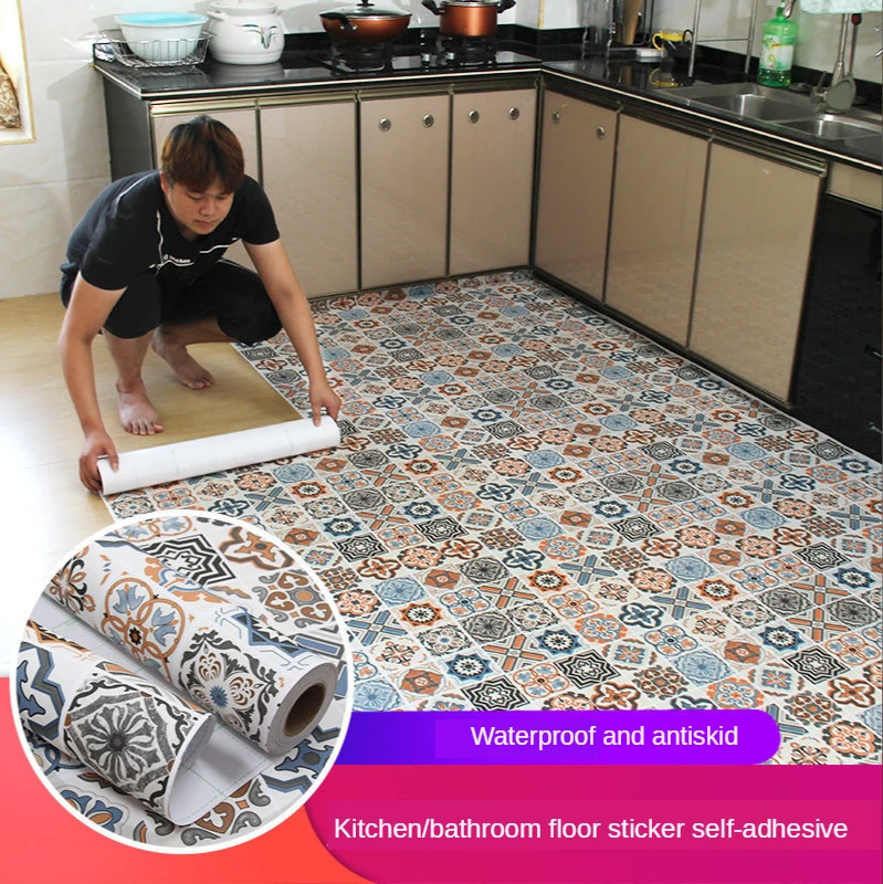 Floor stickers self-adhesive bathroom floor stickers kitchen tile stickers decorative waterproof non-slip thick wear-resistant ► Photo 1/6