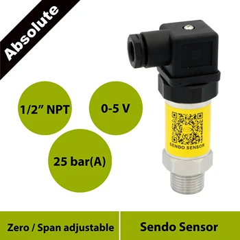 

25bar absolute,2.5 mpa abs, pressure transmitter sensor, 0 to 5 V input, 15 to 36V supply, AISI 316L diaphragm, hydraulic, gas