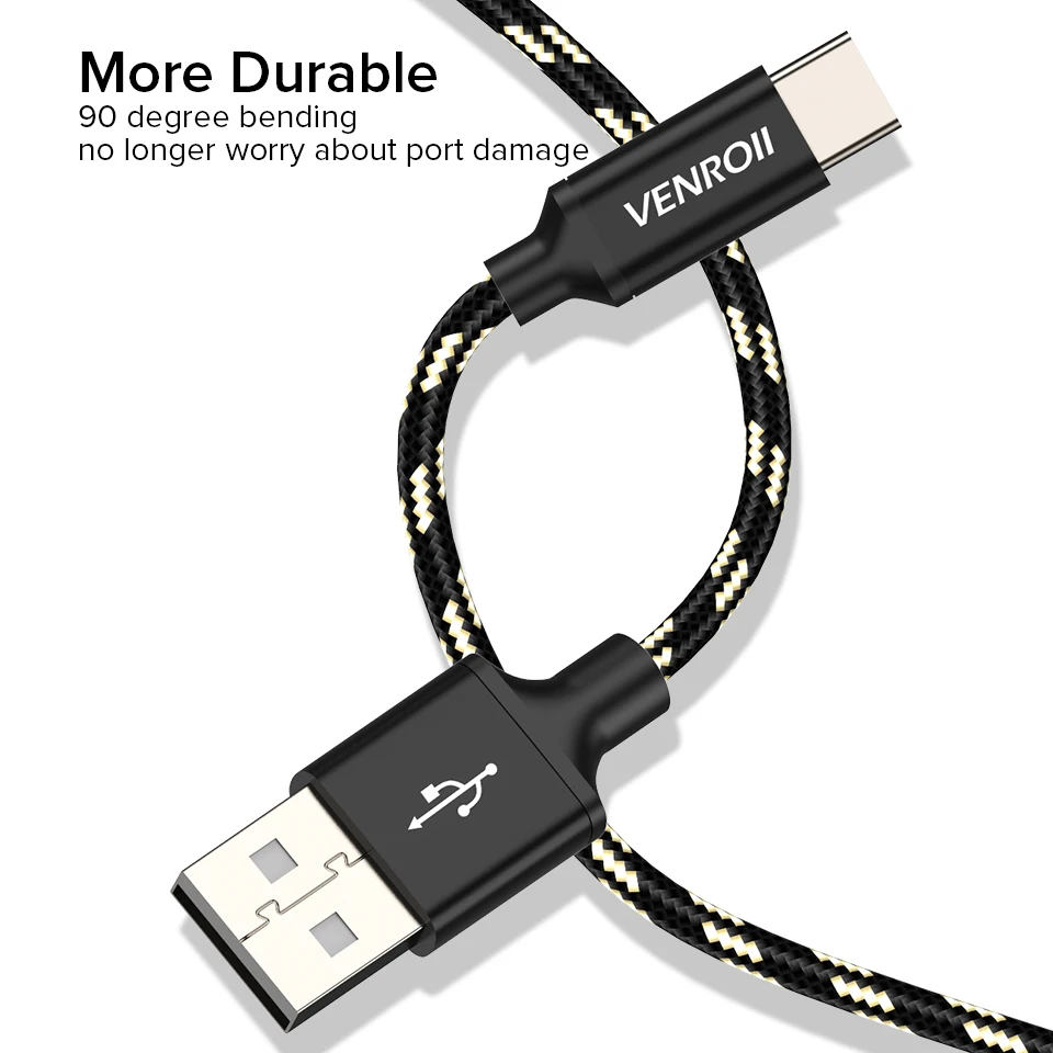 Venroii usb type-C кабель для samsung S10 S9 S8 A50 A70 3A Быстрая зарядка USB-C Кабо Kable type-C для Xiaomi mi Red mi Note 7 8 Pro