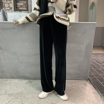 

Suede elastic high waist wide leg pants mopping women 2019 winter Korean version of straight casual pants women