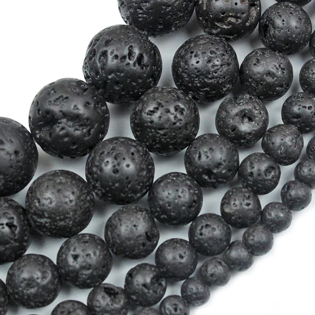 100 Cuentas De Lava Negra 10 Mm - Piedras Naturales Redondas Para Manualidades Y Joyería