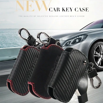 

1*Car Remote Smart Key Case Stylish Design Interior Accessory Holder Chain Bag Cowhide For Mercedes Benz
