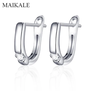 

MAIKALE Classic U-shape Stud Earrings for Women Jewelry AAA Cubic Zirconia Silver Color Plated Temperament Korean Earrings Gifts