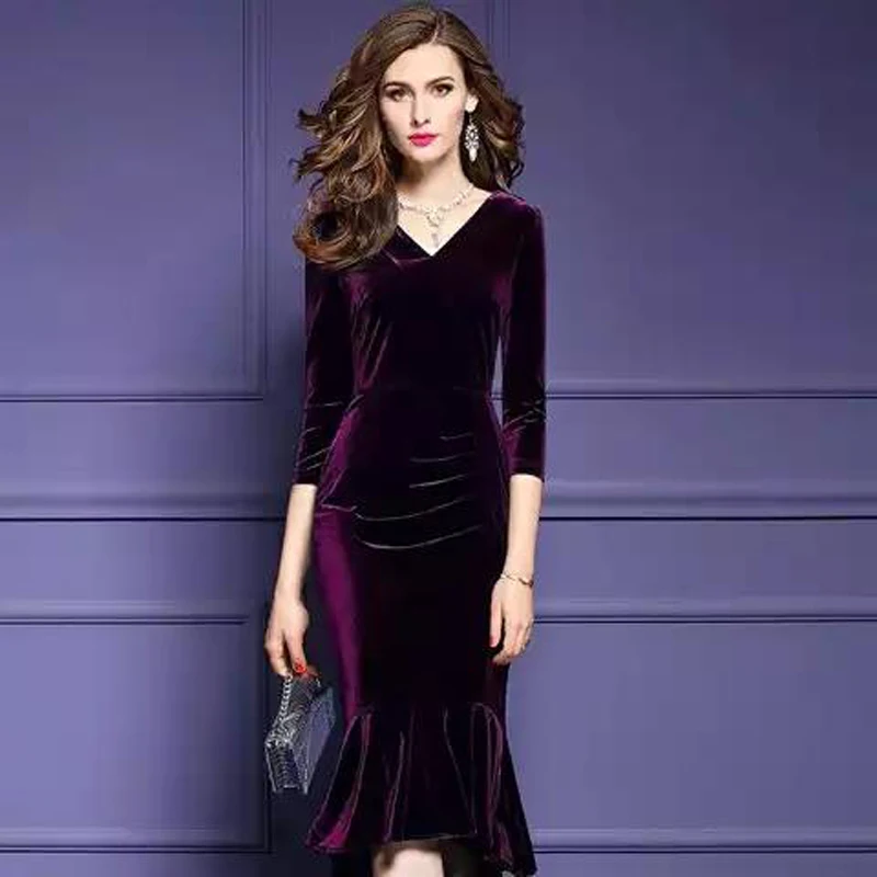 Женское осенне-зимнее Бандажное платье для женщин сексуальное облегающее эластичное облегающее платье с v-образным вырезом и длинным рукавом для вечеринок размера плюс 4XL Vestidos - Цвет: Фиолетовый