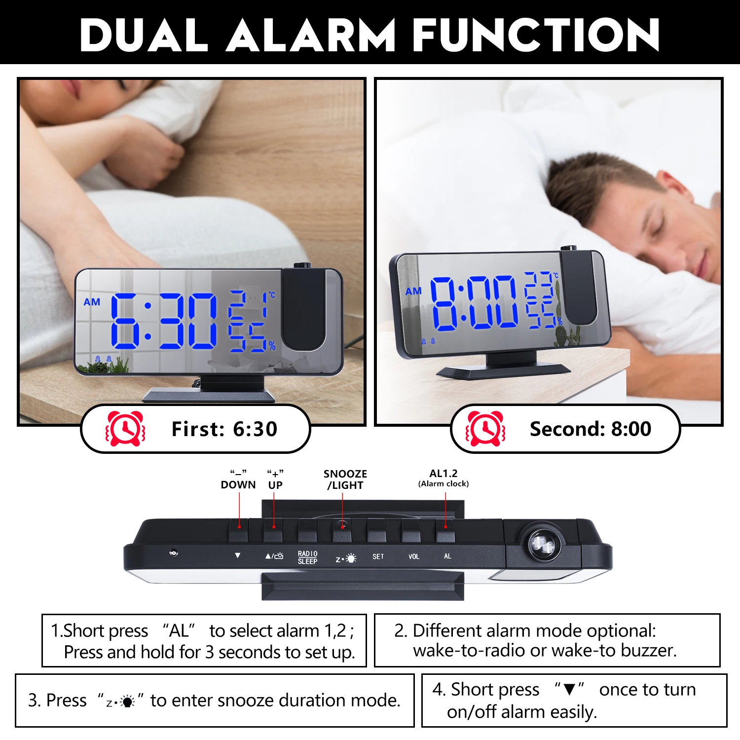 LED Wecker Elektro Digital Alarm Uhr Alarmwecker Tischuhr Snooze Alarm Clock LCD 