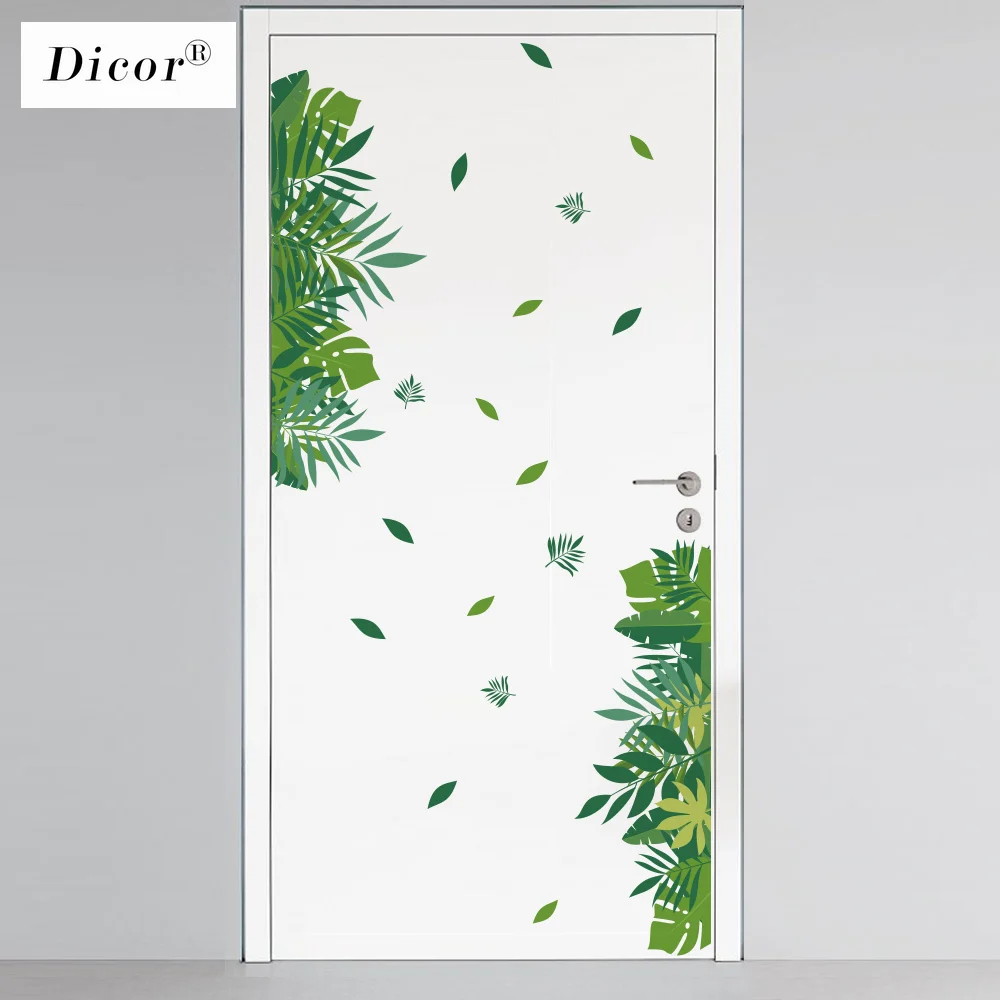 DICOR Green Leaves Wall Stickers Home Decor Living Room Decoration for Door Sticker Creative Removable Pvc Bedroom Decor Diy New