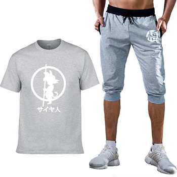 

2020 New Funny Anime Dragon Ball Z Men's T-shirt Casual Cotton Summer New Fashion Short Sleeve Son Goku Mans T-shirt + Pants Set