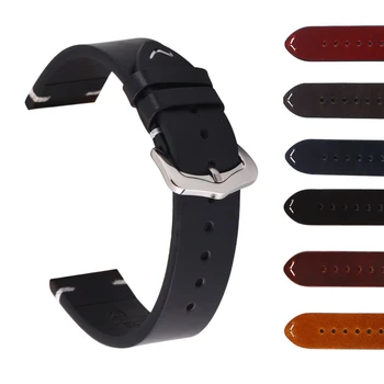

Oil Wax Cow Leather Watch band 20mm 22mm 24mm Watch Accessories Watch Strap Black Men Business Watchband For SEIKO