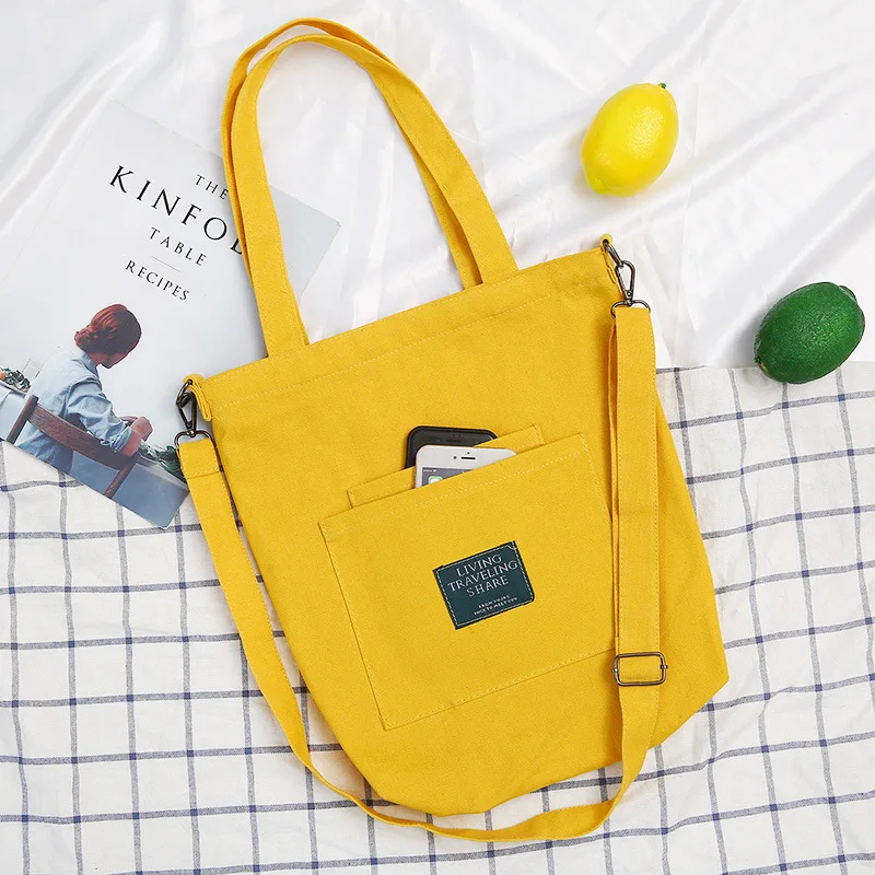 Женская Холщовая Сумка На Молнии, женская сумка, повседневная сумка для покупок, Женская Эко сумка через плечо, для девушек, винтажные сумки-мессенджеры - Цвет: yellow