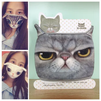 

Cute Mouth Mask Soft Cotton Mask 3D Cat Face Printed Face Mask Dustproof Reusable Washable for Adult Unisex Cosplay Props