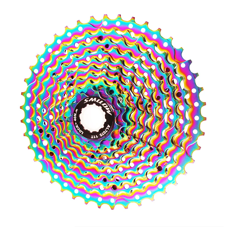 

10 Speed 11-13-15-18-21-24-28-32-36-42T SMLLOW MTB Colorful Cassette Freewheel Chrome-Molybdenum Steel Flywheel Rainbow Chain
