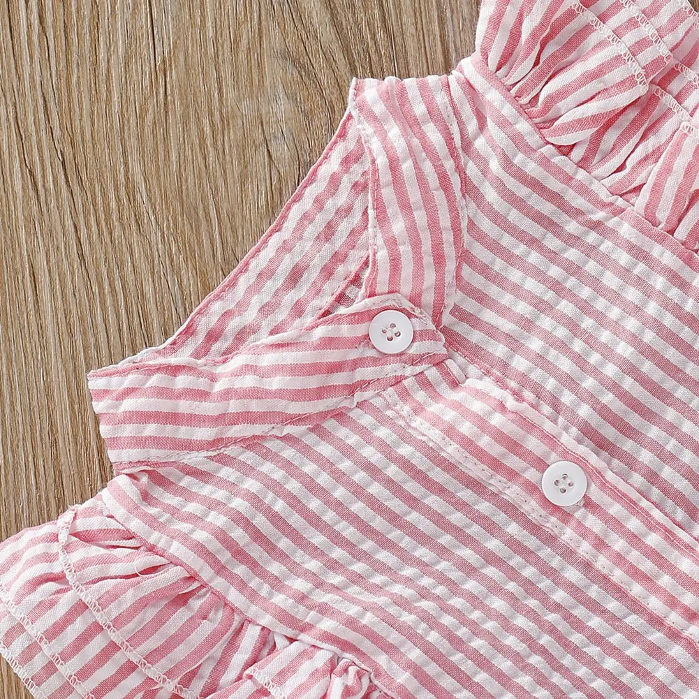 2PCS Set Girls Kids Baby girl striped Ruffle sleeveless Tops+ Lace Tulle Skirt Outfits Clothes set