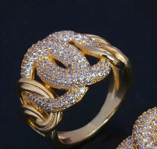 gold color Роскошные свадебные кольца с кубическим цирконием для женщин, свадебные украшения для помолвки, CZ Женские аксессуары,, кольца на палец - Цвет основного камня: gold color