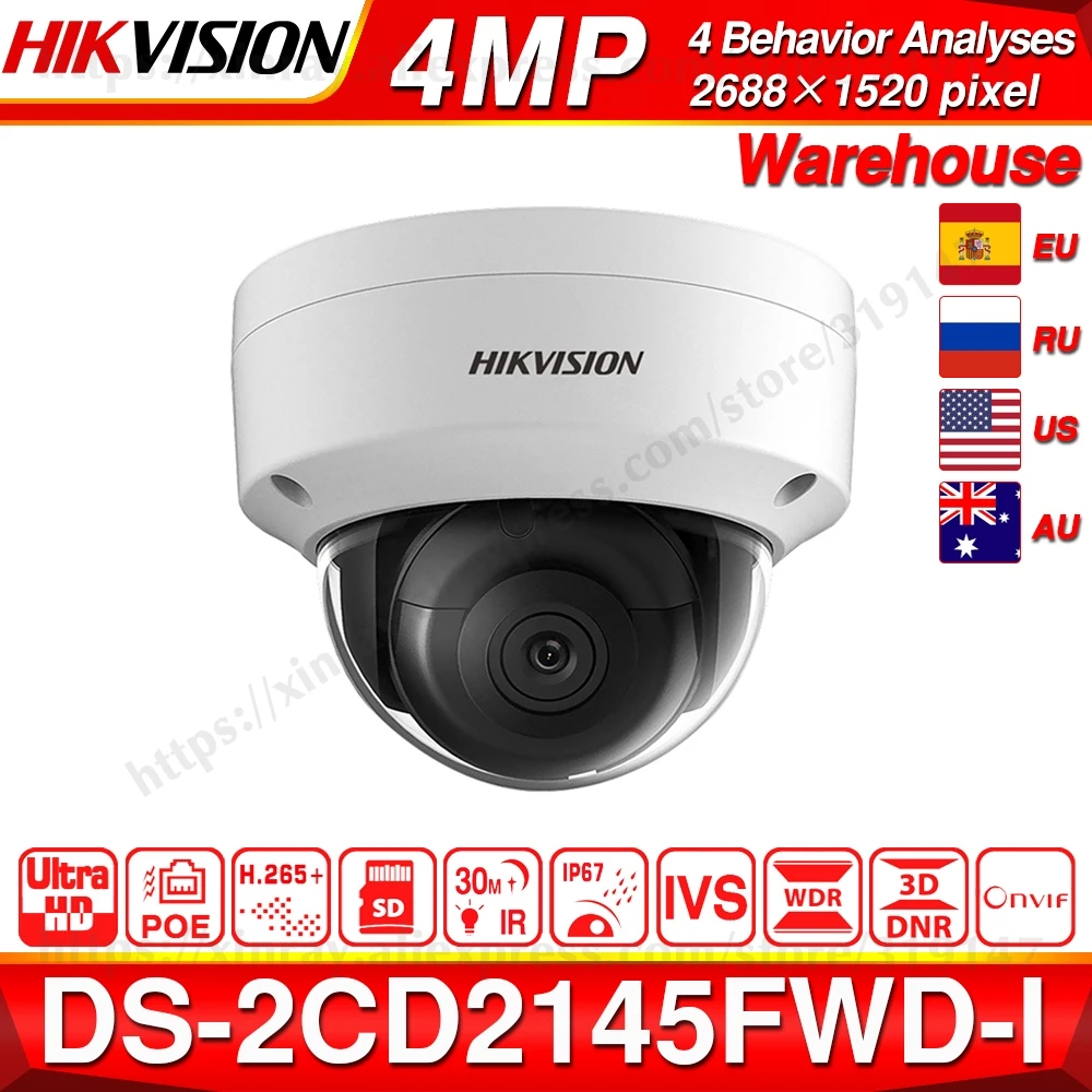 Hikvision DS-2CD2145FWD-I POE камера безопасности Видео 4MP ИК Сеть купольная камера 30 м IR IP67 IK10 H.265+ слот для карты SD