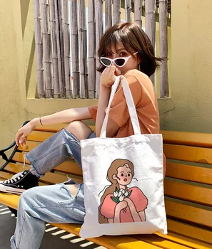 

Women Canvas Tote Bag Fashion Shoulder Bag Cartoon Printing Shoulder Cloth Bags Ladies Duty Shopping Bags School Book Bag