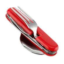 4 in 1 Multifunctional Outdoor Tableware Stainless Steel Foldable Fork Spoon Knife Picnic Camping Hiking Travelling Dinnerware