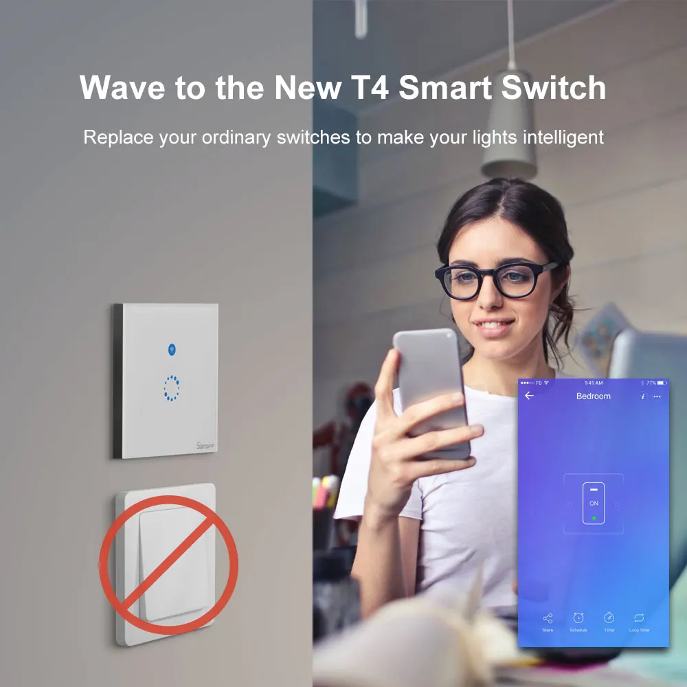 Настенный сенсорный выключатель SONOFF T4EU1C с Wi Fi 1 клавиша ЕС без нейтрального