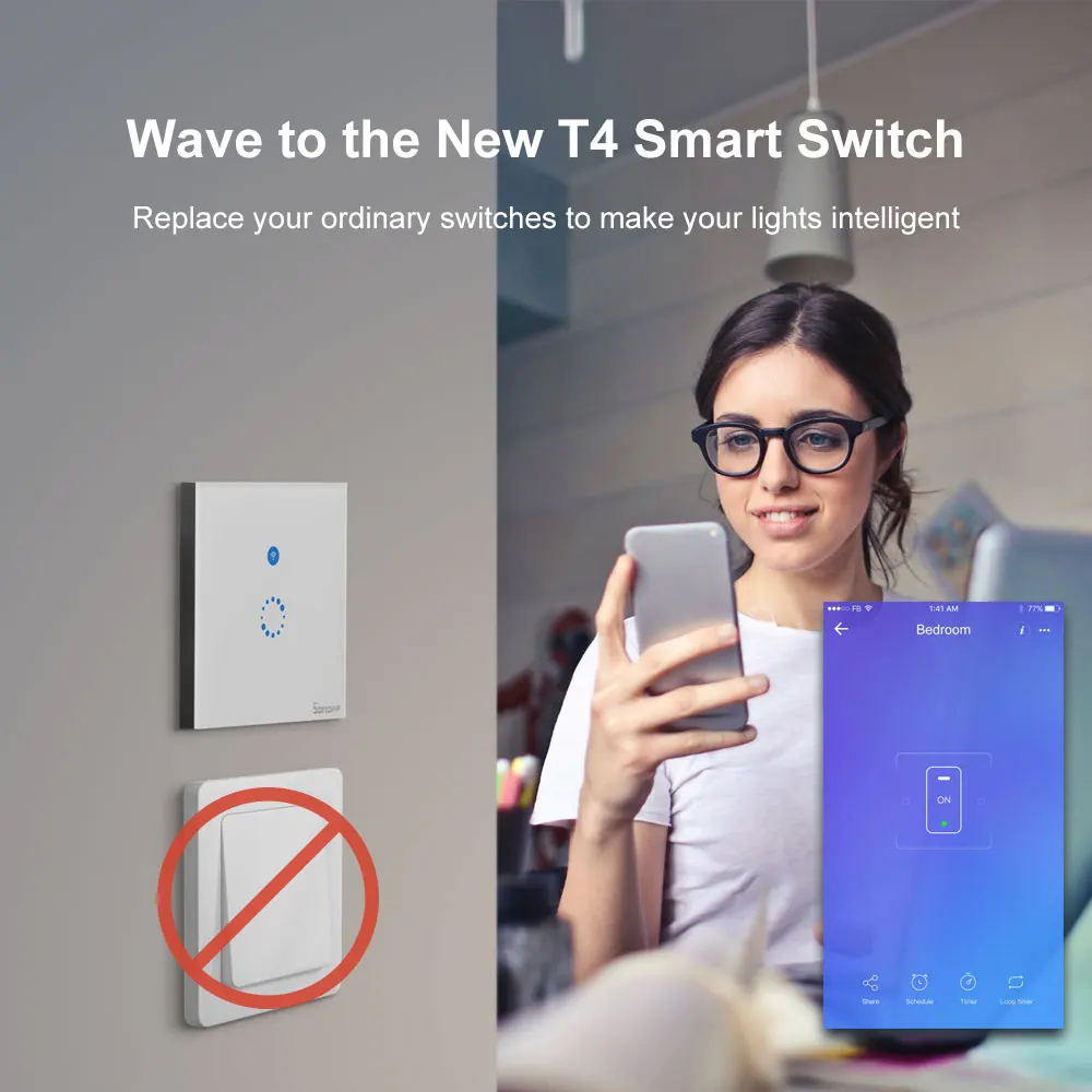 SONOFF T4EU1C WIFI Touch 1 Gang EU No Neutral Wire Required Smart Wall Switches 