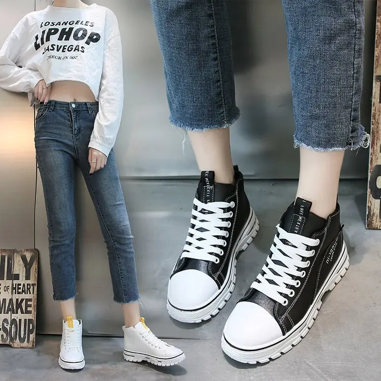 

Celebrity Celebrity Style Martin Boots 2019 Autumn New Style High Shoes-Style Mixed Colors Lace-up Casual Versatile White Shoes