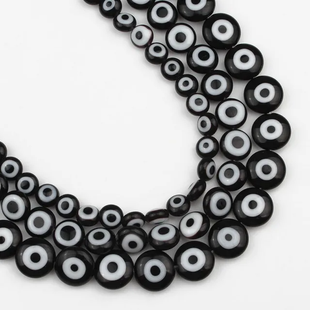 Natural Stone Beads Black Hematite Zebra Jespers Round Spacer Beads for Jewelry Making DIY Bracelet Necklace Accessories 15'' Evil Eye Lampwork