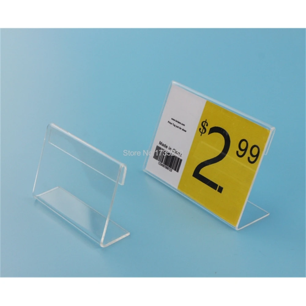 4*6cm 50 Pcs L Label Holder Acrylic Label Price Tag Card Display Frame Stand Frame Table Desk Sign Stand Holder Case