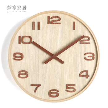 

Wall clock wooden frame digital stereo silent wood needle sun Norway elegant log color digital style needle wood clock wall