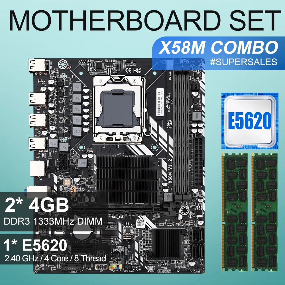 X58 настольная материнская плата LGA1366 набор с процессором Intel xeon E5620 и ОЗУ 8 Гб (2шт * 4
