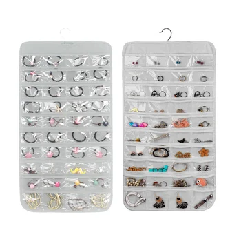 

80 Pockets Necklace Bracelet Earring Jewelry Hanging Accessories Double Sided Display Wardrobe Organizer Storage Transparent Bag