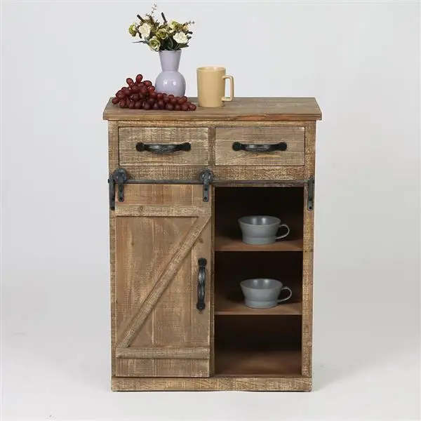 

32'' Retro Vintage Barn Door Living Room Cabinet Wood End Table Wood Console Cabinet Farmhouse Storage Cabinet Furniture