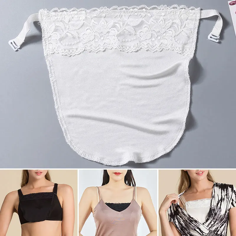 Women's Lace Mulberry Silk Cleavage Cover Up Camisole Solid Color Breathable Invisible Clip-on adjustable Tube top