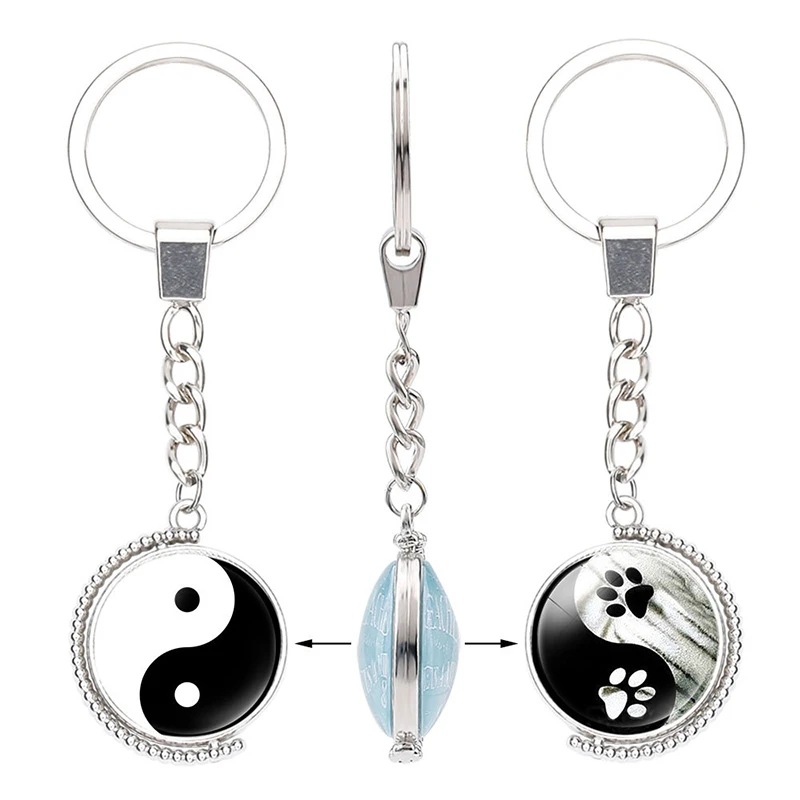 Yin Yang Taichi Rotable брелок со стеклянным кабошоном Jewelry подвеска с деревом жизни Keychain