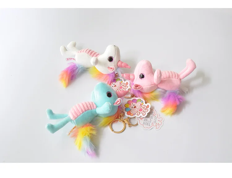 New cute striped rainbow unicorn plush toy plush pendant boutique doll KeyChains For Women Bag Toy