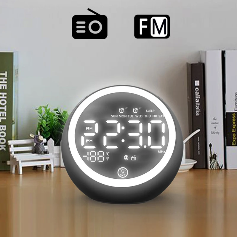 Перезаряжаемый двойной будильник Bluetooth колонка Fm-радио ночная подсветильник ка